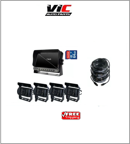 7″ DVR Monitor 4CH Realtime Vehicle Reversing Recording CCD Camera Kit Truck Bus