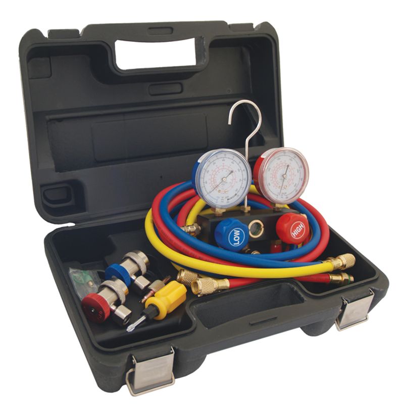MANIFOLD SET R134a WITH 72″ HOSES & COUPLERS IN CARRY CASE