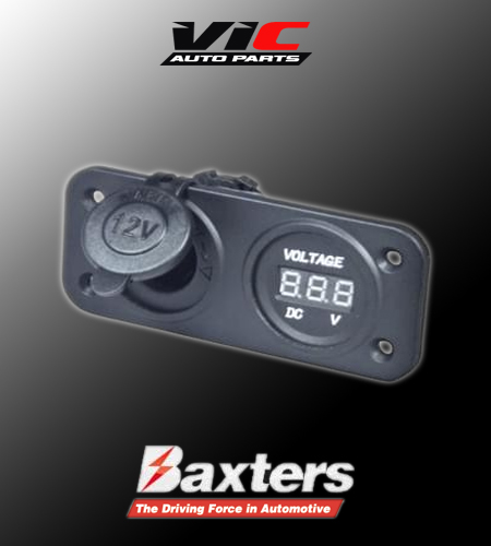 Baxters Dual Flush Mount with Cigarette Socket & Digital Voltmeter DC Socket & Voltmeter panel Mount