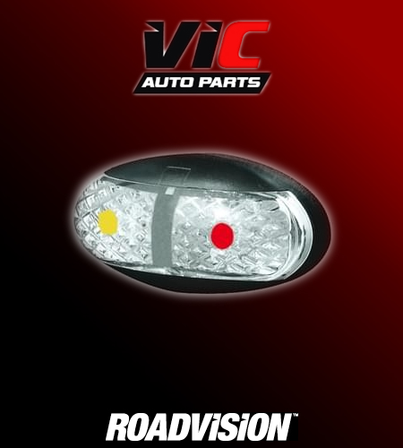 1x ROADVISION LED SIDE MARKER CLEAR LENS BLACK BASE TRAILER CLEARANCE LAMP 12V AMBER/RED BR2AR