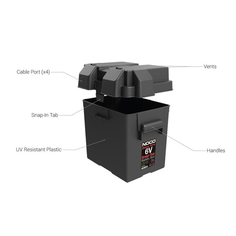 NOCO BATTERY BOX SNAP TOP HEAVY DUTY PLASTIC SUITS SINGLE 6V BATTERIES