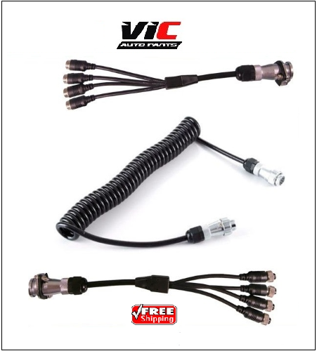 Aopulo Rear/Side View 7PIN Trailer Coil Cable with 4PIN Connector 4 Channels