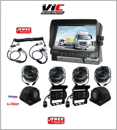 7″ LCD MONITOR REVERSING CAMERA REAR VIEW 4 PIN KIT 124V 24V 36V TRUCK,CARAVAN